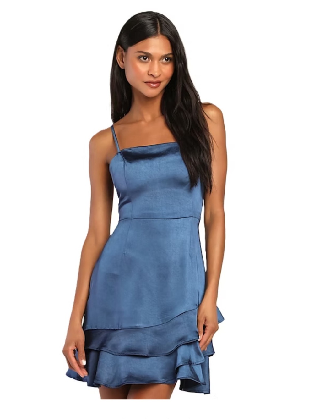 Lulu's Navy Blue Satin Ruffled Dress